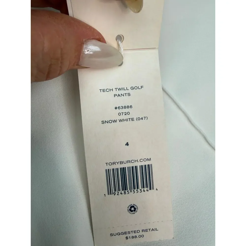 Tory Burch Sport Tech Twill Golf Pant Snow White Size 4 NWT Athleisure Preppy